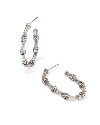 Maura Vintage Silver Bamboo Hoop Earrings in White CZ