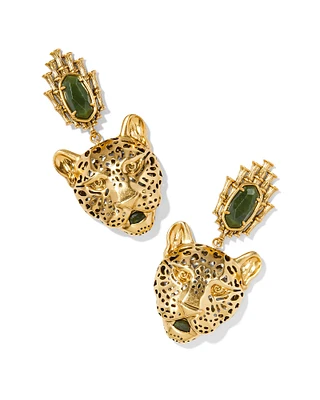 Maura Vintage Gold Jaguar Statement Earrings Sage Serpentine