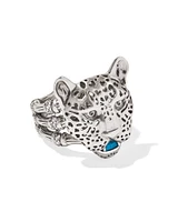 Maura Vintage Silver Jaguar Statement Ring Variegated Indigo Magnesite