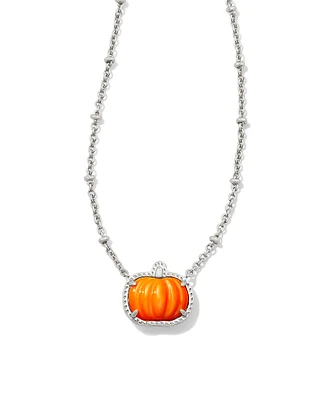 Pumpkin Silver Short Pendant Necklace in Orange Mother-of-Pearl