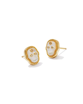 Skeleton Gold Stud Earrings in Ivory Mother-of-Pearl