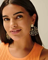 Spiderweb Gold Statement Earrings White Crystal