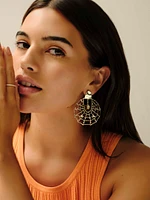 Spiderweb Gold Statement Earrings White Crystal