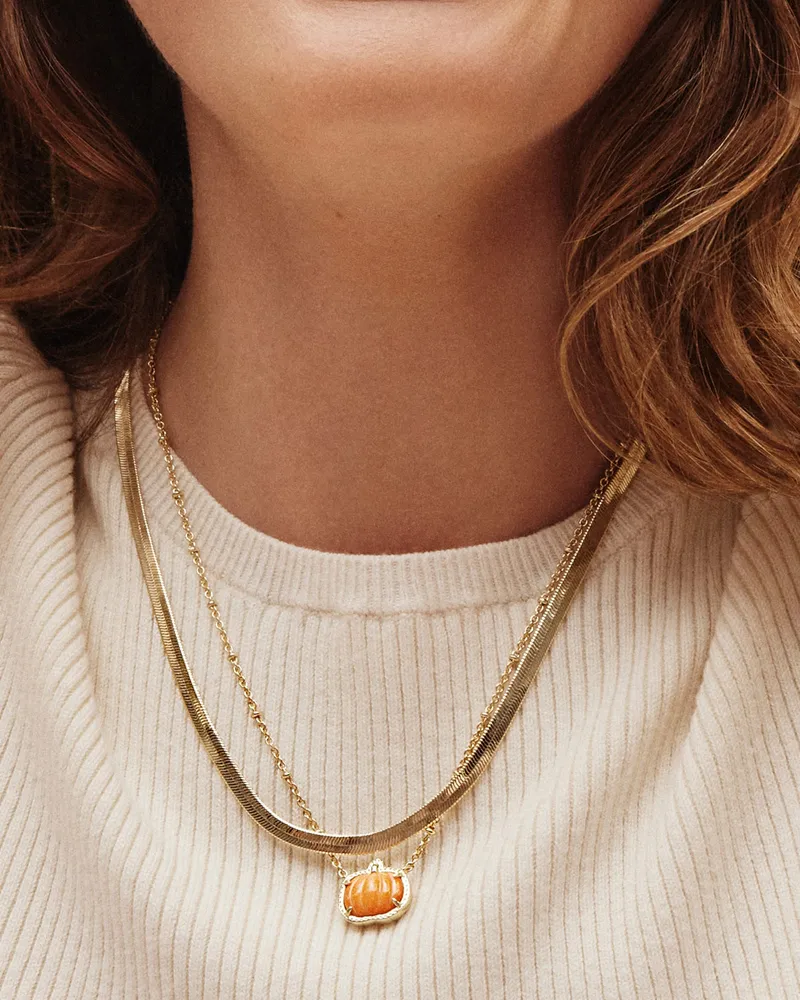 Pumpkin Gold Short Pendant Necklace Orange Mother-of-Pearl