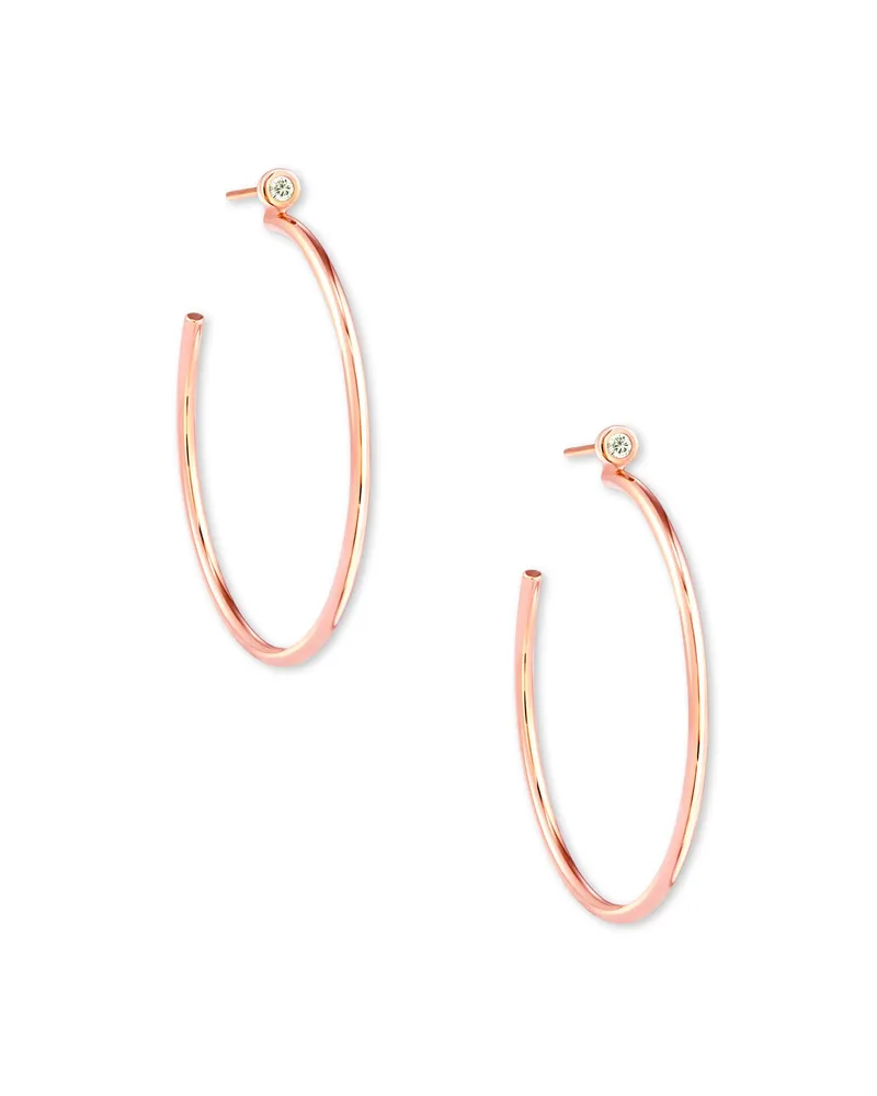 Audrey 14k Rose Gold Hoop Earrings in White Diamond