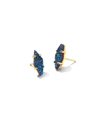 Brook Gold Stud Earrings in Blue Drusy