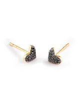 Heart 14k Yellow Gold Stud Earrings in Black Diamond