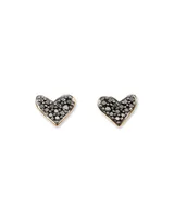 Heart 14k Yellow Gold Stud Earrings in Black Diamond