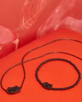 Elisa Gunmetal Cat Pendant Necklace in Black Drusy