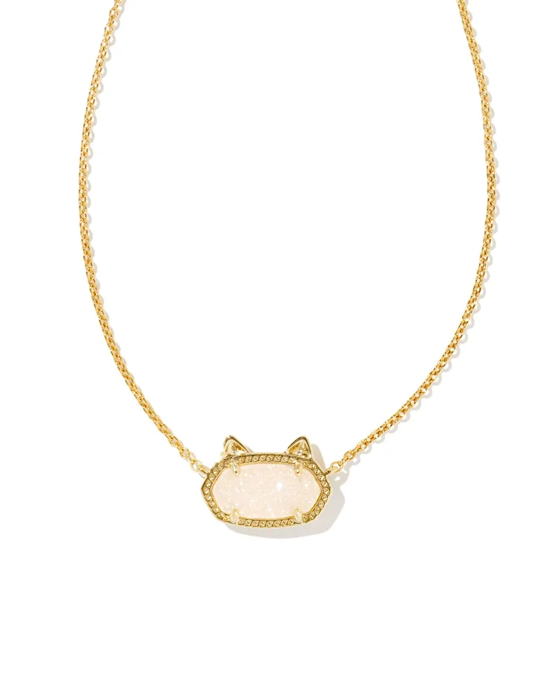 Elisa Gold Cat Pendant Necklace in Iridescent Drusy