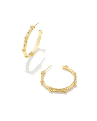 Joelle Gold Hoop Earrings in White Crystal