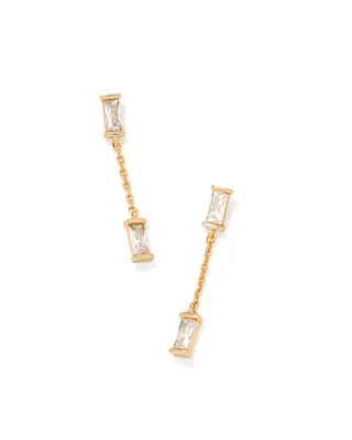 Juliette Gold Drop Earrings in White Crystal
