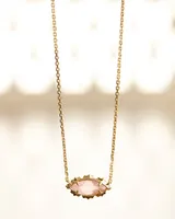 Genevieve Gold Short Pendant Necklace in Luster Plated Pink Cat's Eye Glass