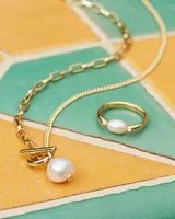 Leighton Gold Pearl Band Ring White