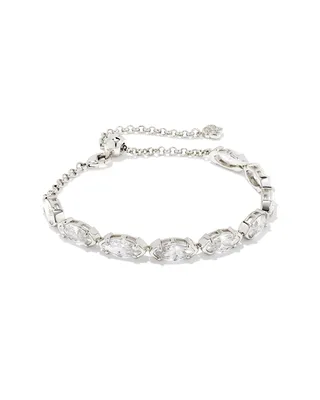 Genevieve Silver Delicate Chain Bracelet in White Crystal