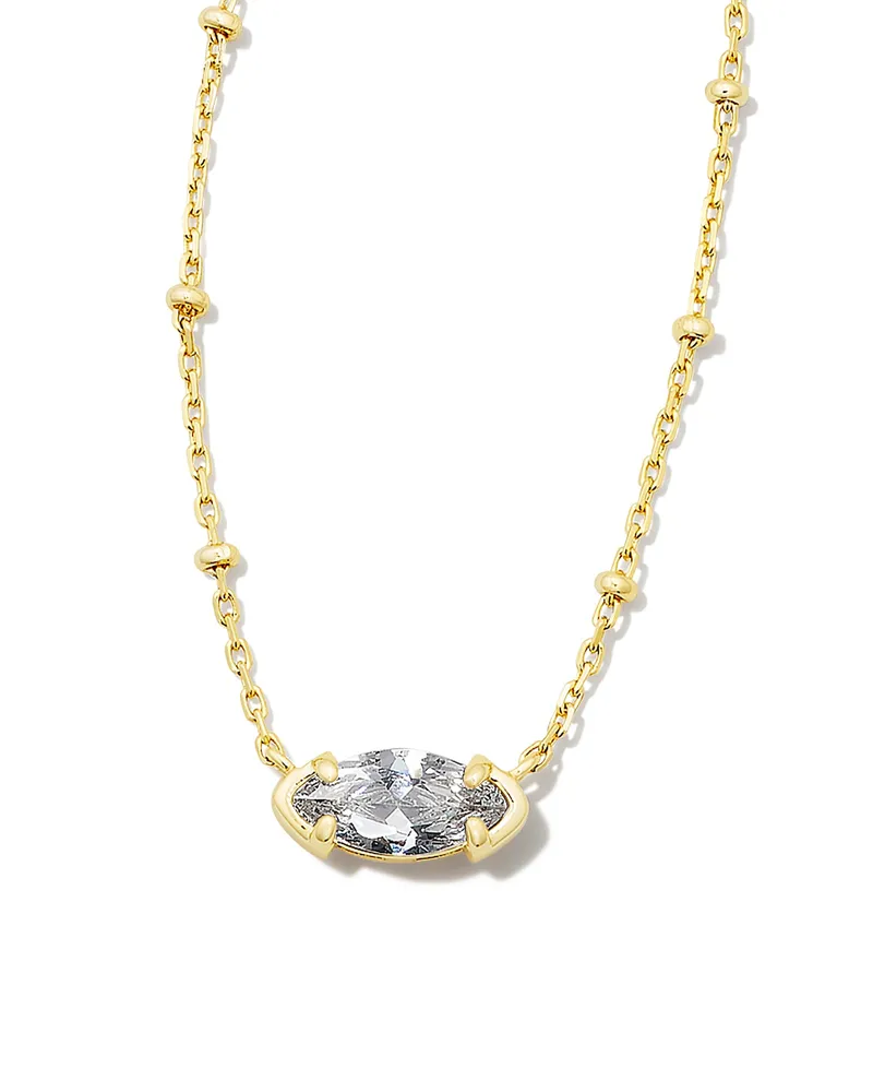 Genevieve Gold Satellite Short Pendant Necklace in White Crystal 