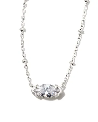 Genevieve Silver Satellite Short Pendant Necklace in White Crystal 