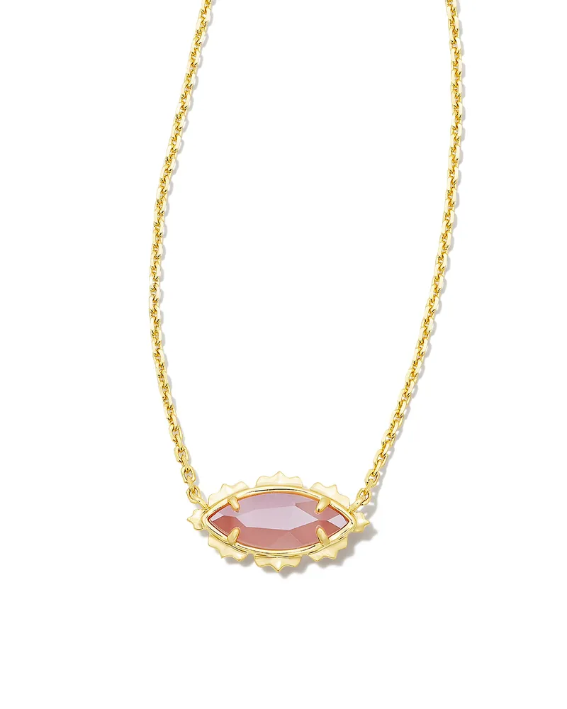 Genevieve Gold Short Pendant Necklace in Luster Plated Pink Cat's Eye Glass