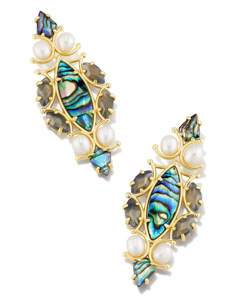 Genevieve Gold Statement Earrings in Abalone Mix