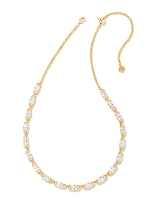 Genevieve Gold Strand Necklace in White Crystal