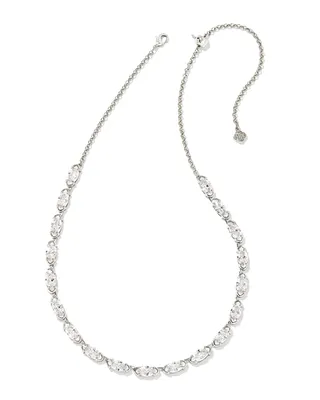 Genevieve Silver Strand Necklace in White Crystal