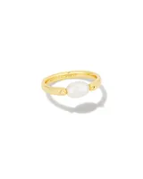 Leighton Gold Pearl Band Ring White