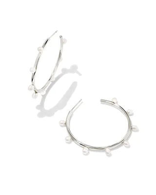 Leighton Silver Pearl Hoop Earrings in White Pearl