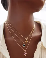 Framed Abbie Gold Short Pendant Necklace in Light Burgundy Illusion