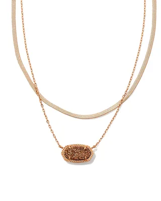 Elisa Herringbone Rose Gold Multi Strand Necklace in Rose Gold Drusy
