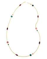 Monica Gold Long Strand Necklace in Teal Mix