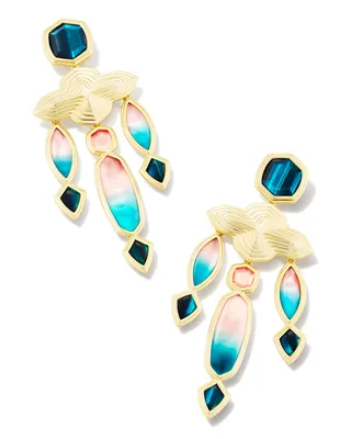Monica Gold Statement Earrings in Teal Mix
