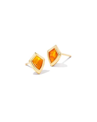 Monica Gold Stud Earrings in Marbled Amber Illusion
