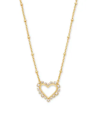 Ari Heart Gold Pendant Necklace in White Crystal