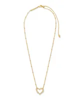 Ari Heart Gold Pendant Necklace in White Crystal