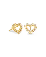 Ari Heart Gold Stud Earrings in White Crystal