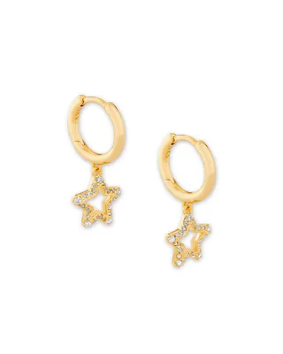 Jae Star Gold Huggie Earrings in White Crystal
