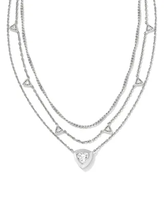 Arden Silver Multi Strand Necklace in White Crystal