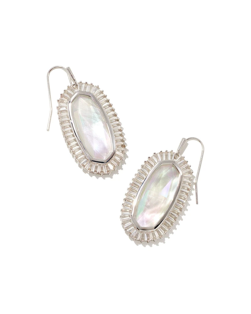 Baguette Elle Silver Drop Earrings in Ivory Mix