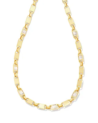 Jessie Gold Chain Necklace in White Crystal
