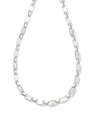 Jessie Silver Chain Necklace in White Crystal