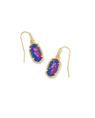 Lee Gold Drop Earrings in Indigo Kyocera Opal