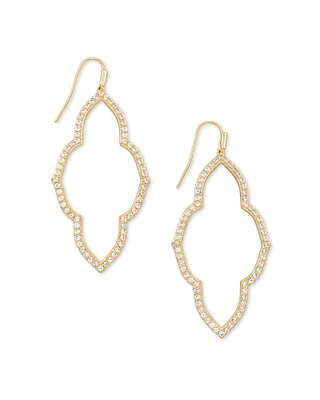 Abbie Gold Open Frame Earrings in White Crystal