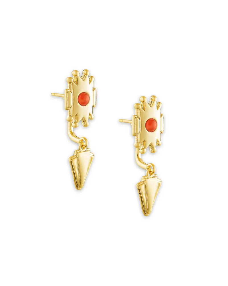 Shiva Gold Ear Jacket Earrings in Orange Banded Agate