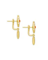 Shiva Gold Ear Jacket Earrings in Orange Banded Agate