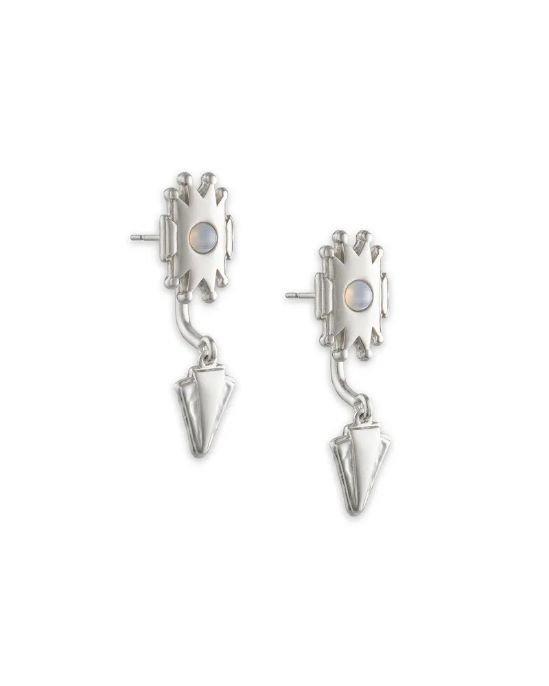 Shiva Silver Ear Jacket Earrings in Gray Banded Agate