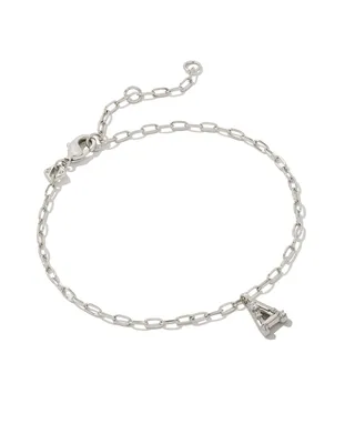 Crystal Letter A Silver Delicate Chain Bracelet in White Crystal