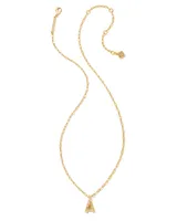 Crystal Letter A Gold Short Pendant Necklace in White Crystal