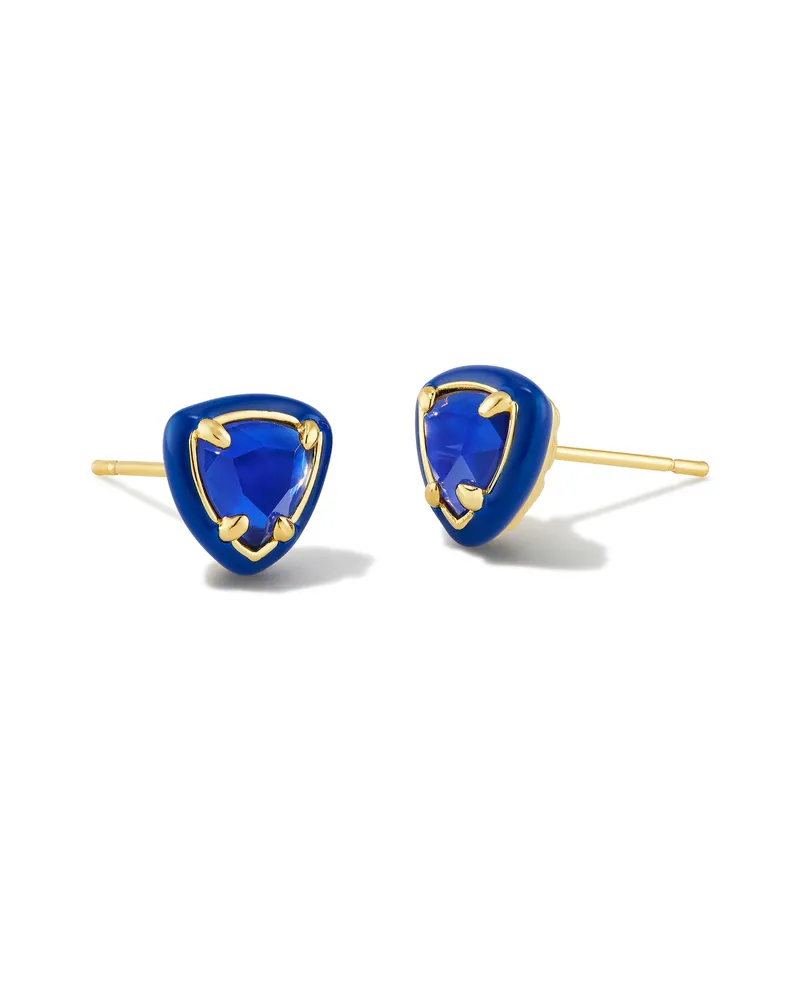 Arden Gold Enamel Framed Stud Earrings in Cobalt Illusion