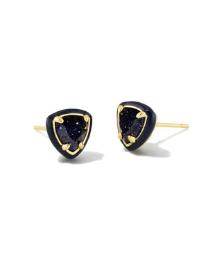 Arden Gold Enamel Framed Stud Earrings in Navy Goldstone