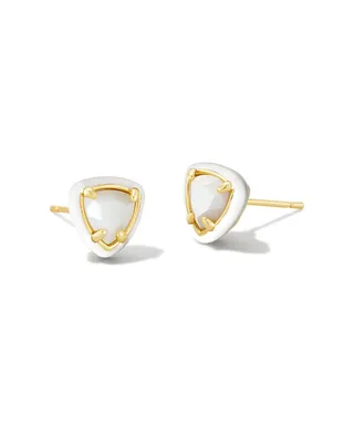 Arden Gold Enamel Framed Stud Earrings in White Mother-of-Pearl